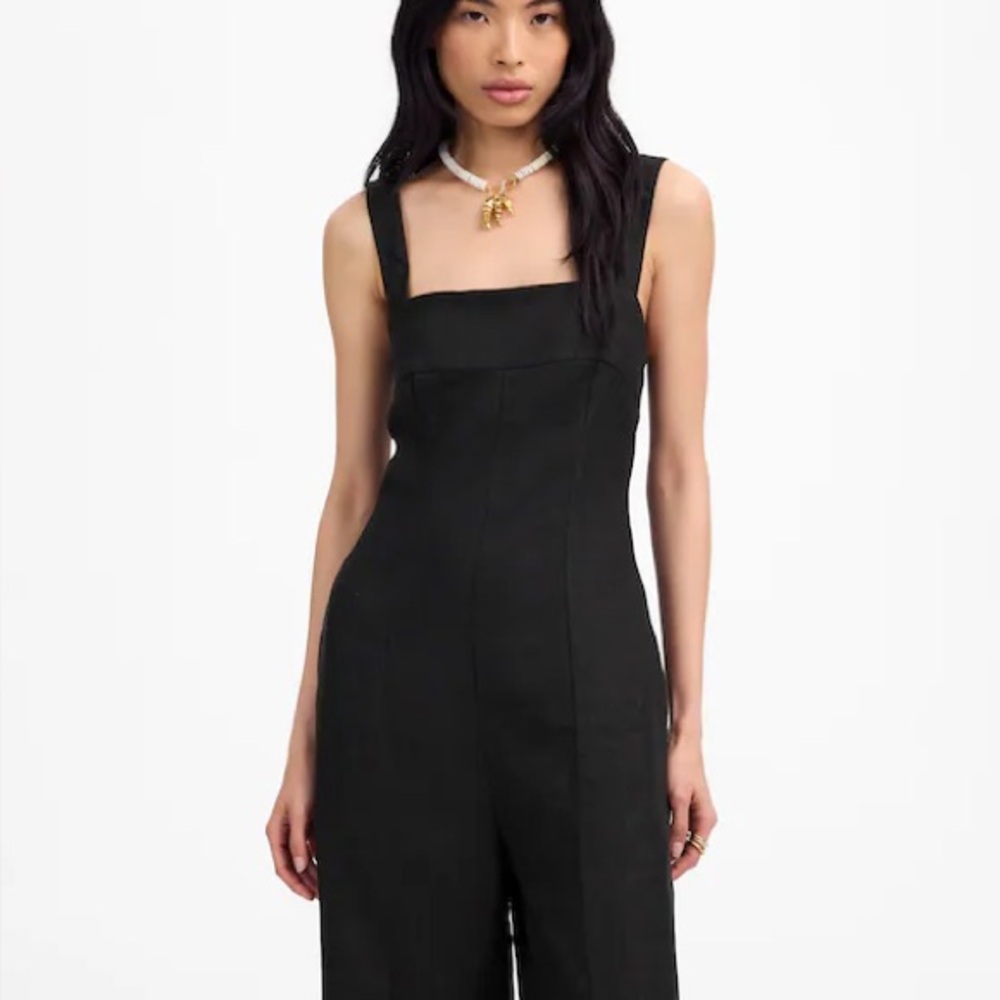 MADEWELL Black Squareneck Wide-Leg Jumpsuit in 100% Linen Size 12 - Picture 2 of 6